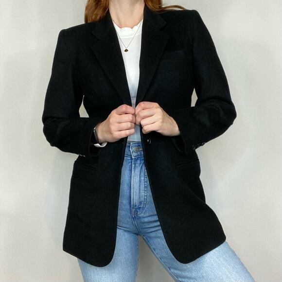 Vintage 90s Size 6 Wool & Cashmere Classic Black Blazer Jacket/Coat - Picture 5 of 11